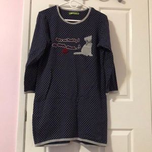 Long Sleeves Cotton Cat Figure Sleepshirt